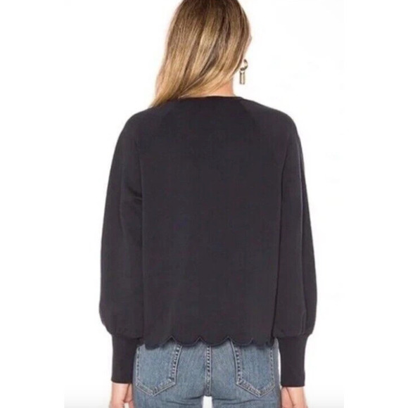 Frame Sweatshirt Small Black Scalloped Hem Puff Bishop Sleeve Pullover - Picture 7 of 7